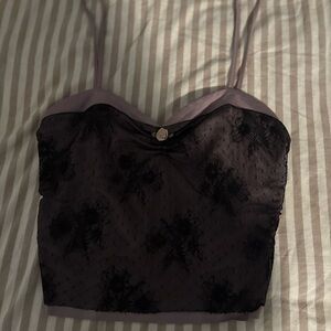 SHEIN Woman’s Size S purple crop top with black lace (tied in the back)